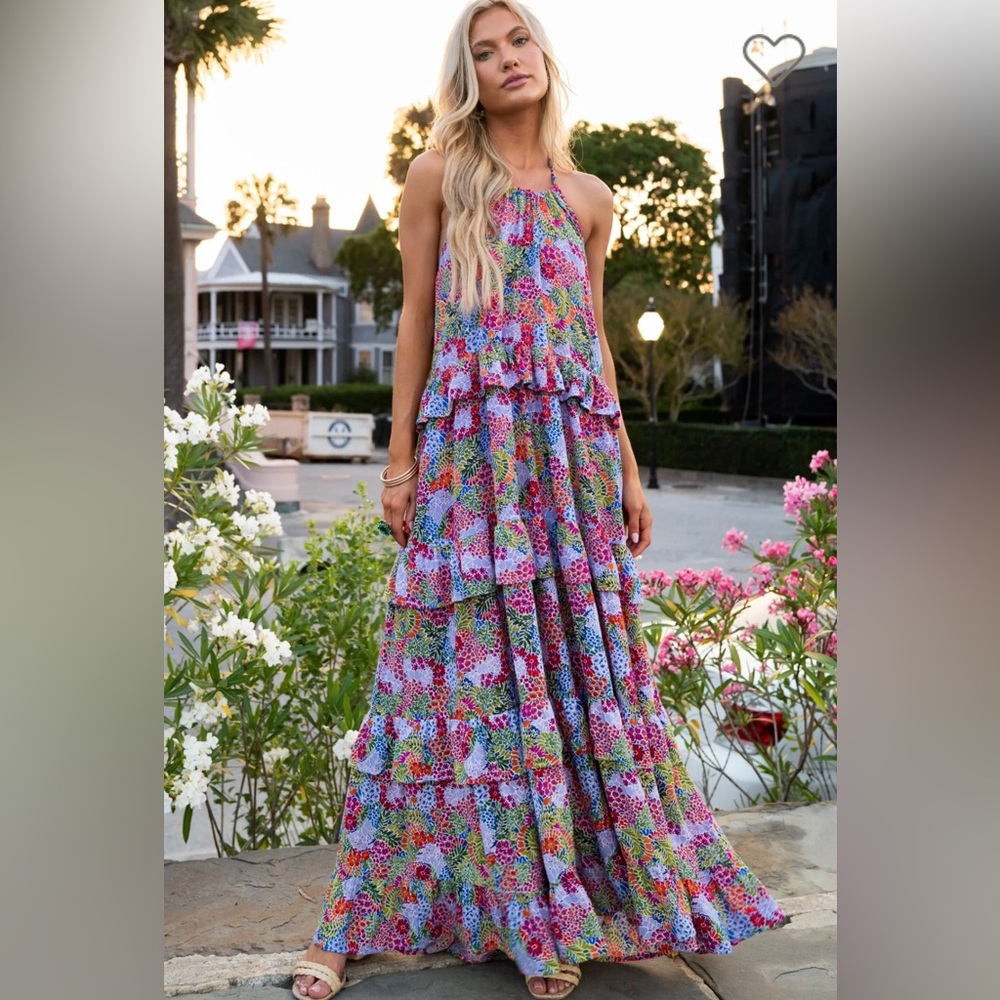 Red Dress Floral Maxi Dress, Great Quality, Halter Top NWT